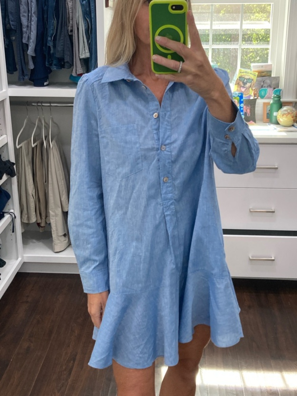 Tuckernuck Light Blue Button-Front Shirt Dress - S